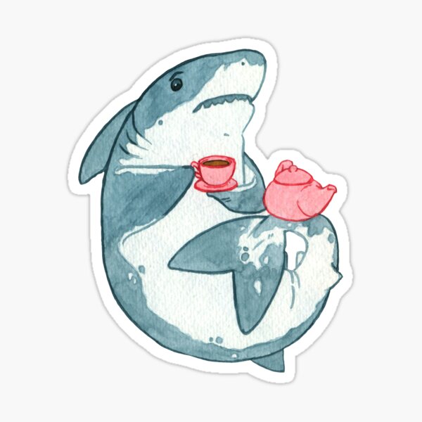 Tea Drinking Shark Sticker