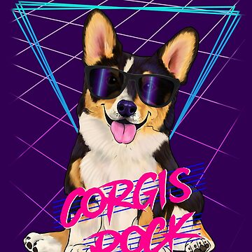 Corgis rock - Tri-color corgi with sunglasses and 80s background Kids T- Shirt for Sale by Mehu