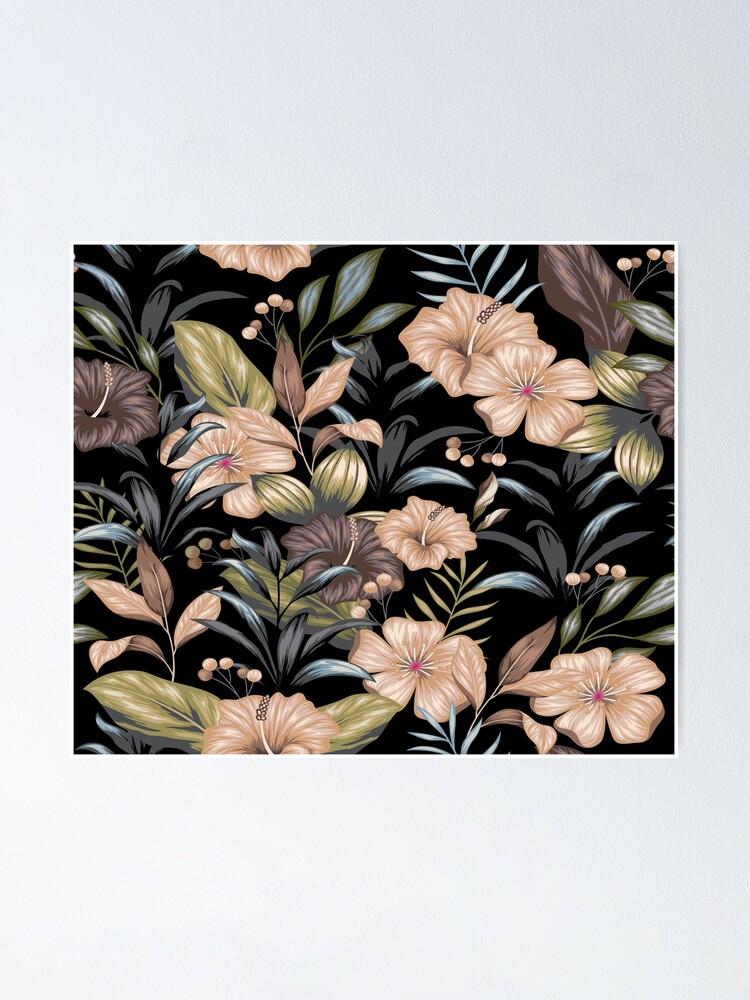 Vintage Floral Pattern On Black Background Neutral Version Poster By Dynamichorizons Redbubble