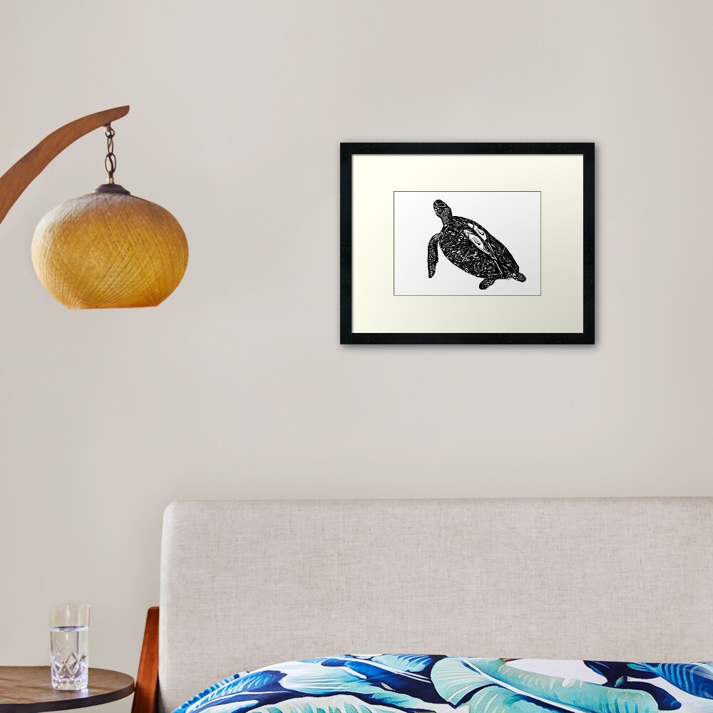 Lucy the Sea Turtle with Remora Framed Art Print