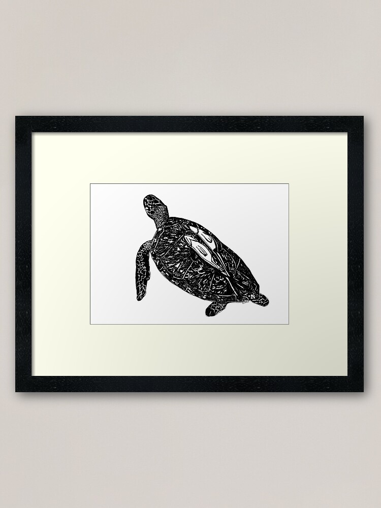 Alternate view of Lucy the Sea Turtle with Remora Framed Art Print