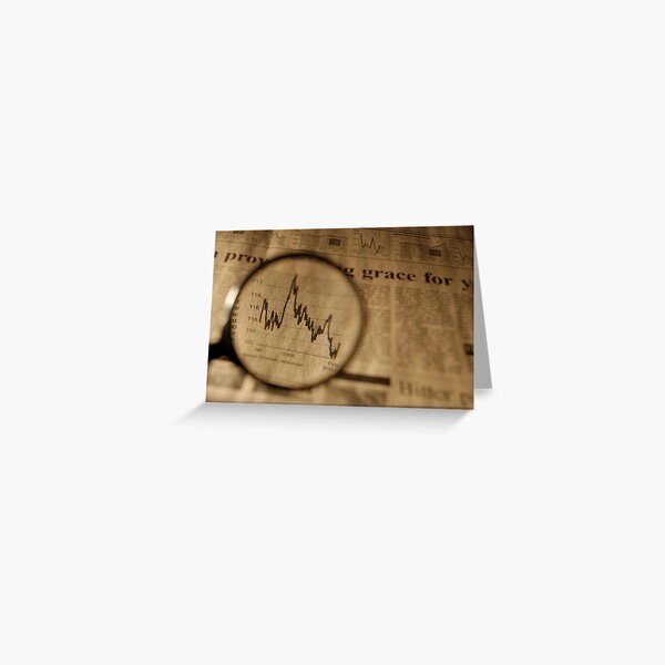 View of graph in newspaper trough magnifying glass Greeting Card