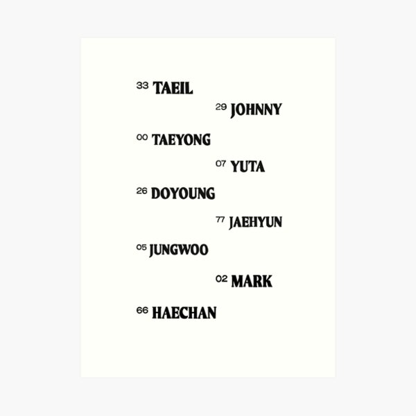 Nct 127 Numbers And Names Art Print By Suhtally Redbubble