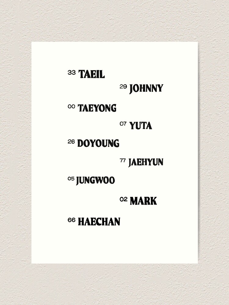 Nct 127 Numbers And Names Art Print By Suhtally Redbubble