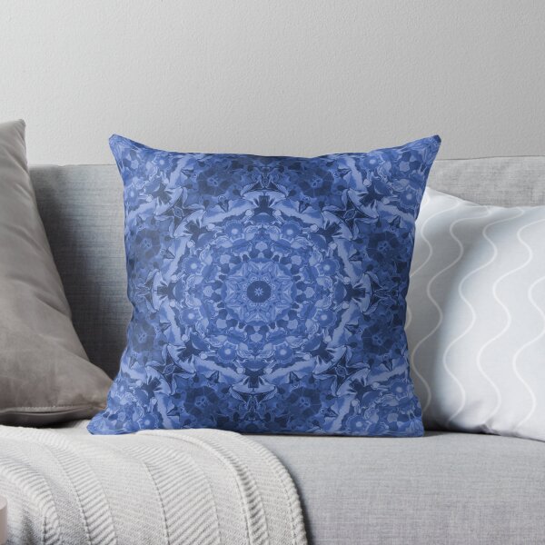 Blue Royale - Intricate Kaleidoscope Pattern Throw Pillow