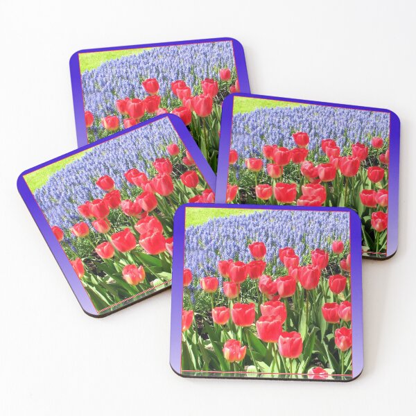Item preview, Dazzling Red Tulips and Brilliant Blue Muscari - Keukenhof Gardens designed and sold by BlueMoonRose.
