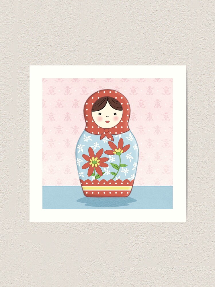 Thumbnail 1 of 3, Art Print, Matryoshka Doll Red and Blue designed and sold by amalou.