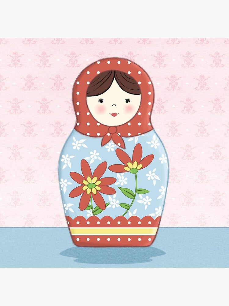 Thumbnail 3 of 3, Art Print, Matryoshka Doll Red and Blue designed and sold by amalou.