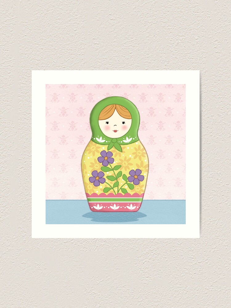 Thumbnail 2 of 3, Art Print, Matryoshka Doll Green designed and sold by amalou.