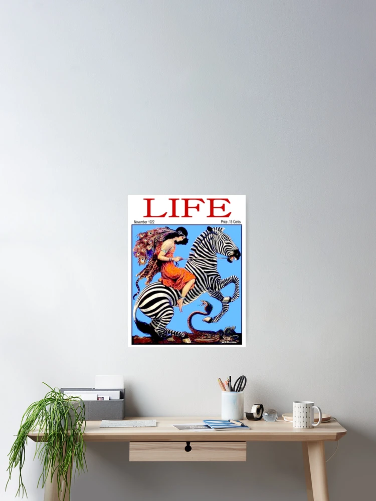 PEACOCK GIRL ON A ZEBRA : Vintage 1922 Life Print