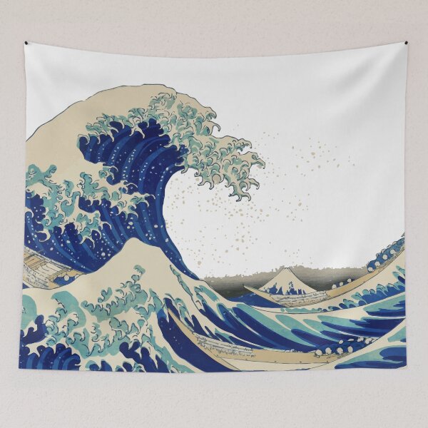 Item preview, Kanazawa Oki Nami Ura by Katsushika Hokusai Japanese Ukyio-e Waves bearing down on Boats Mount Fuji designed and sold by digitalvintage.