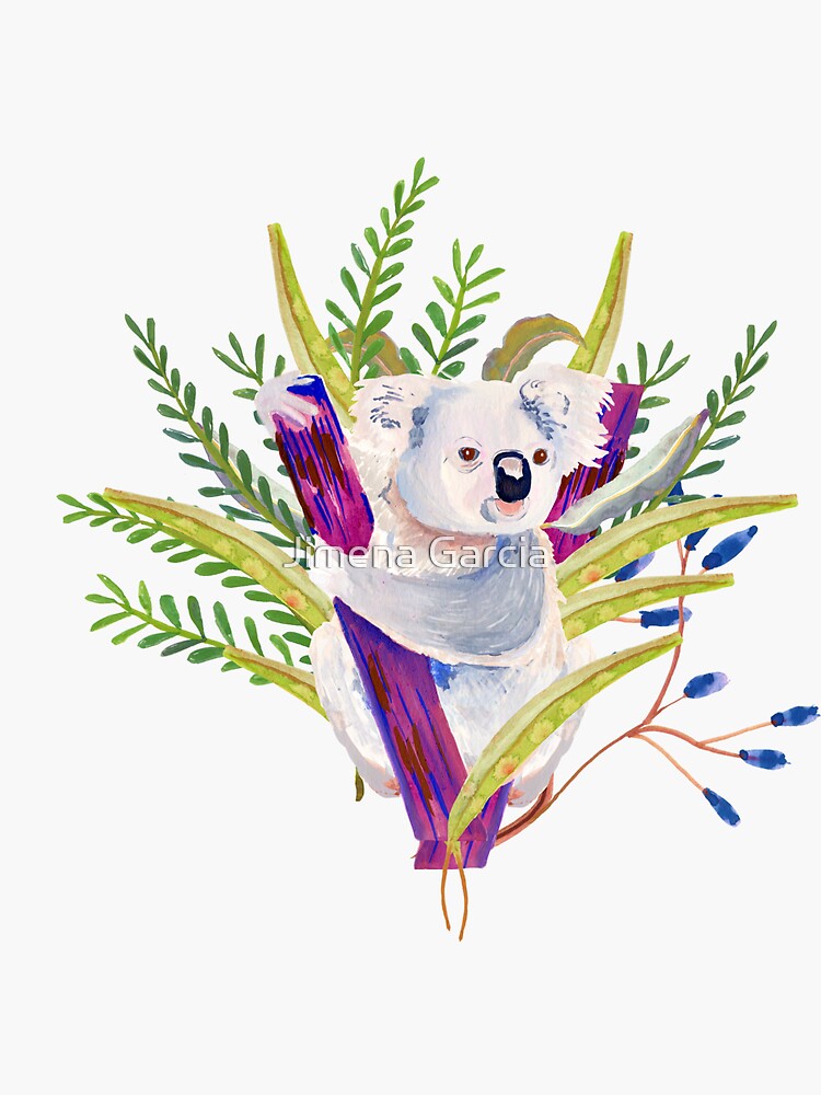Watercolour Australian Koala and foliage on a pink background by Jime-Creates