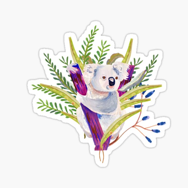 Watercolour Australian Koala and foliage on a pink background Sticker