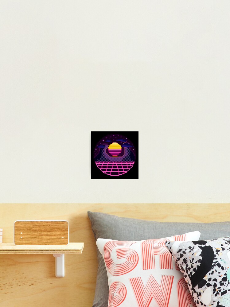 Pixel Art 64bit Synth Retrowave Grid Mountain Sunset Sticker for