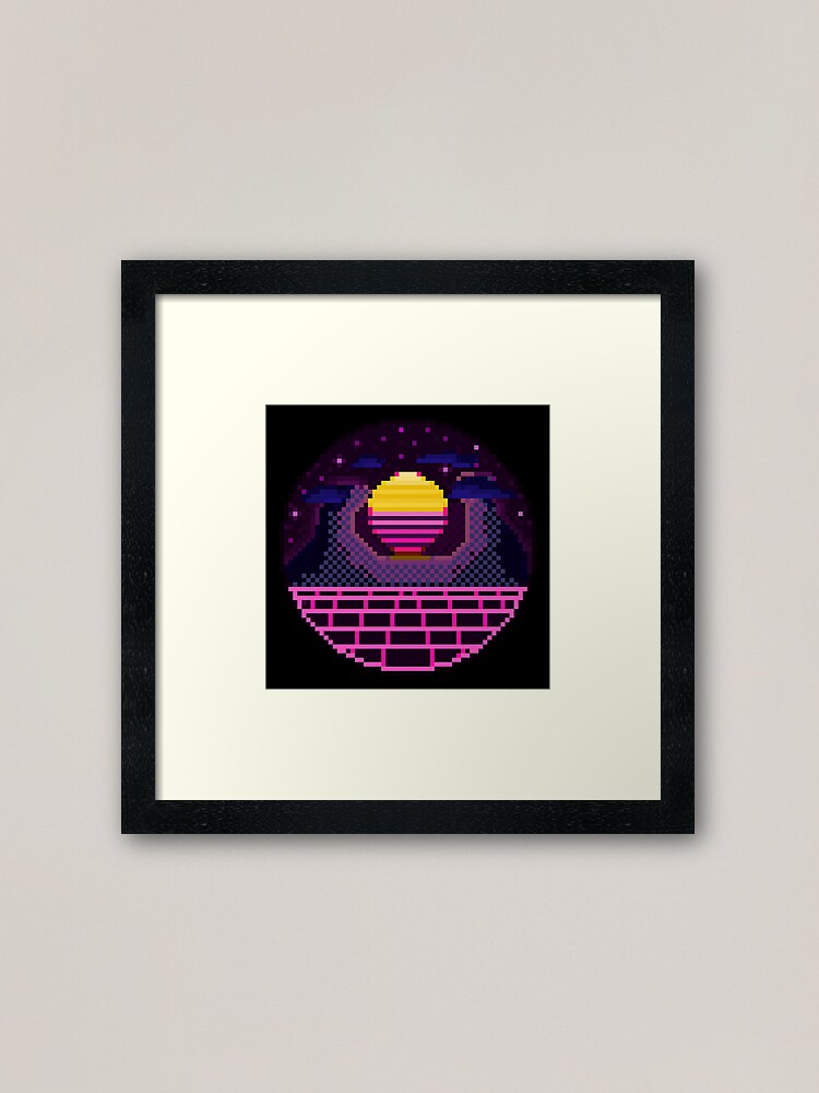 Pixel Art 64bit Synth Retrowave Grid Mountain Sunset Sticker for