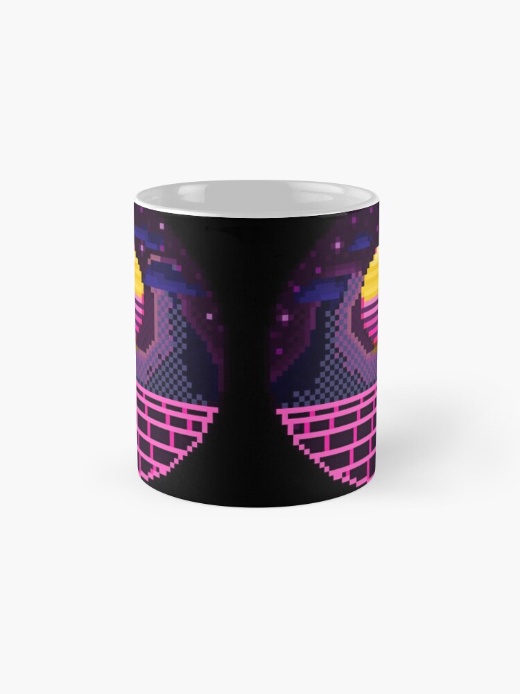 Pixel Art 64bit Synth Retrowave Grid Mountain Sunset Sticker for