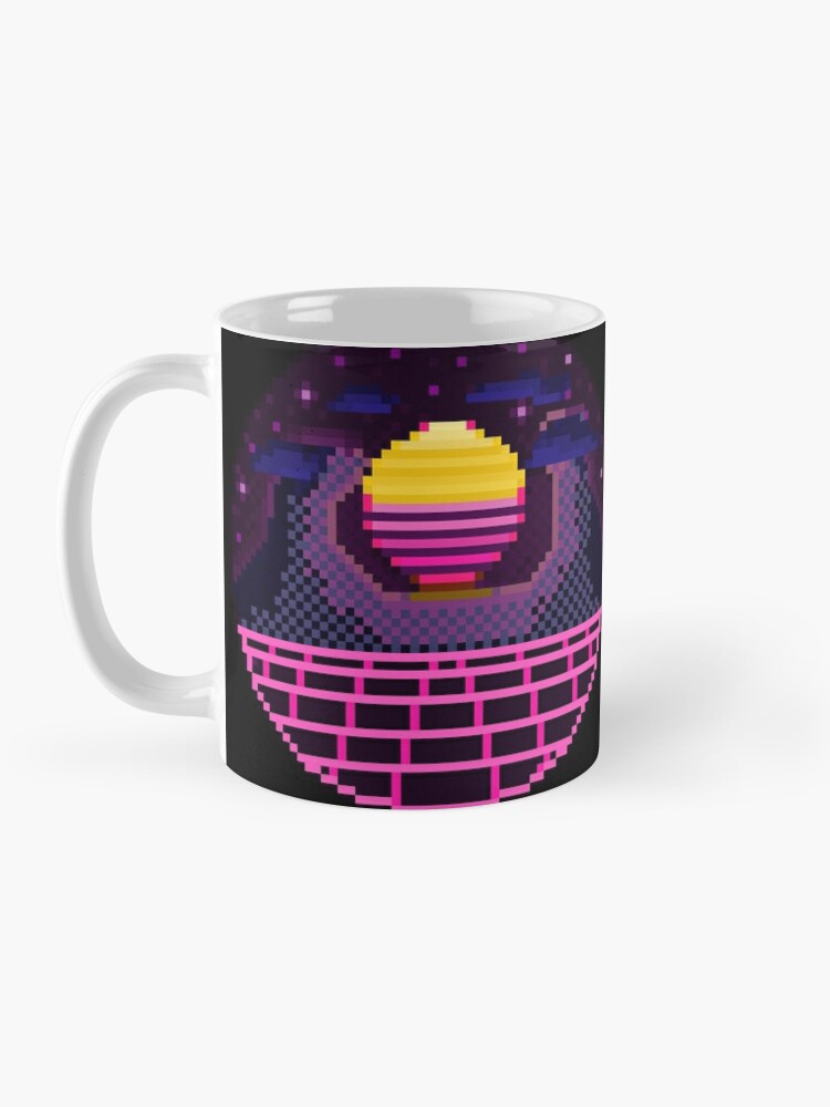 Pixel Art 64bit Synth Retrowave Grid Mountain Sunset Sticker for