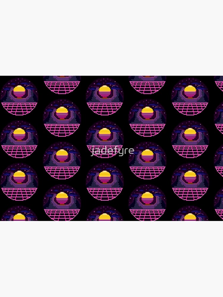 Pixel Art 64bit Synth Retrowave Grid Mountain Sunset Sticker for