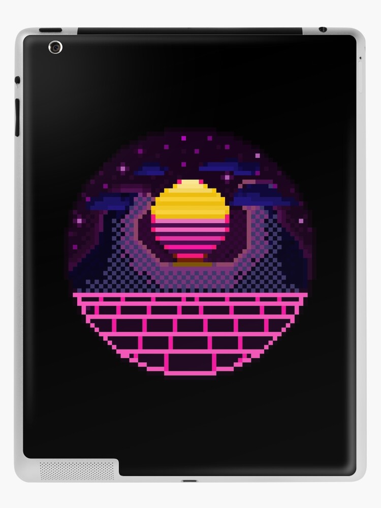 Pixel Art 64bit Synth Retrowave Grid Mountain Sunset iPad Case