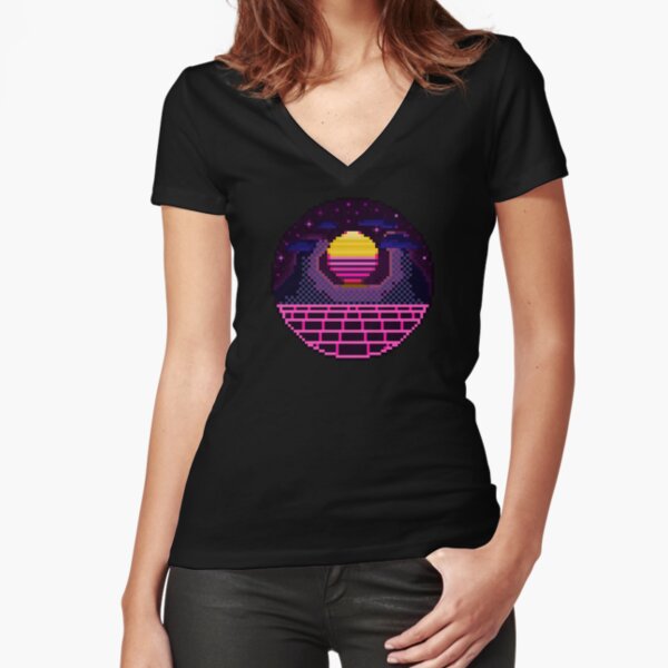 Pixel Art 64bit Synth Retrowave Grid Mountain Sunset Sticker for