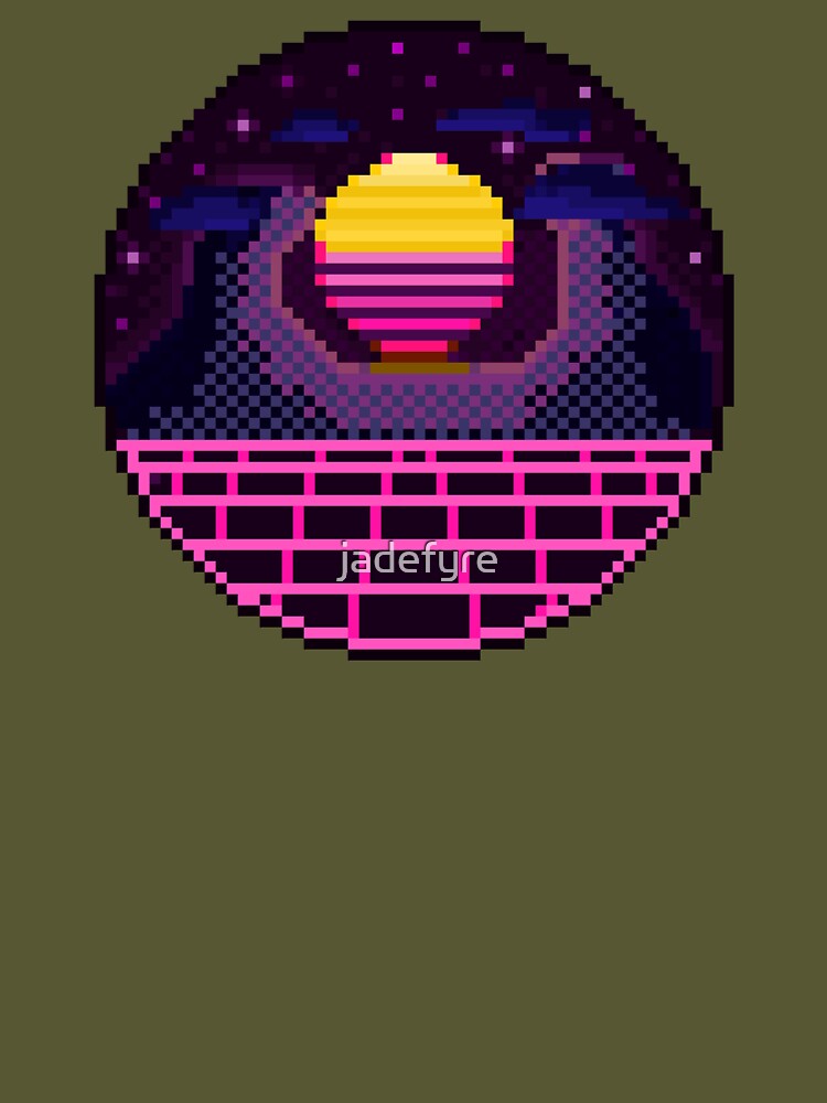 Pixel Art 64bit Synth Retrowave Grid Mountain Sunset Sticker for