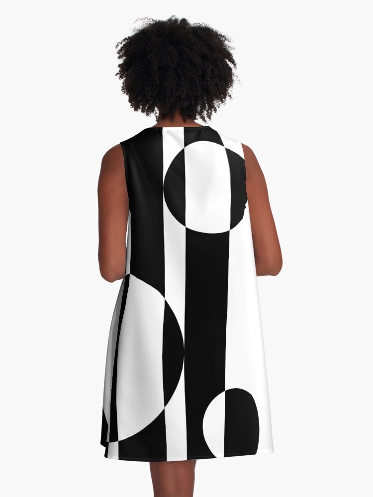 Thumbnail 3 of 4, A-Line Dress, Retro Sixties Black and White Op Art designed and sold by ArtformDesigns.