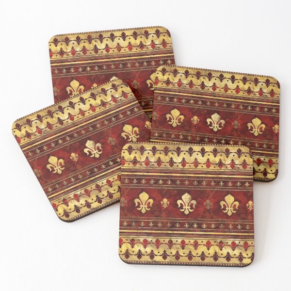 Item preview, Fleur-de-lis Red Marble and Gold designed and sold by k9printart.