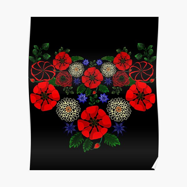 Cute Floral Ukraine Retro Vintage Ukrainian Embroidery Vyshyvanka Style Poster