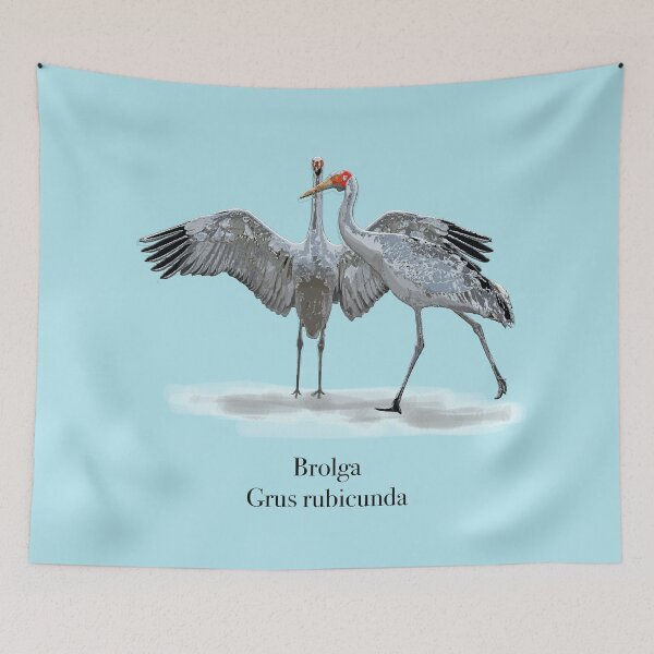 Item preview, Copy of Brolga (Grus rubicunda) by Chrissy Wild on blue designed and sold by ChrissyWild.