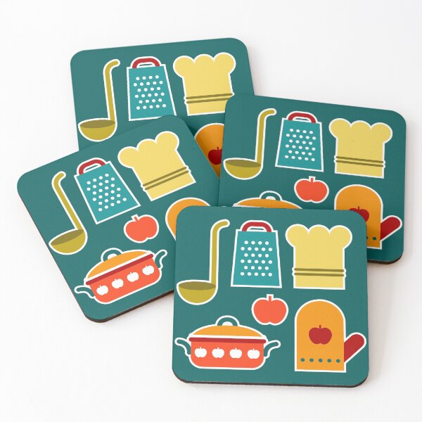 Item preview, Grater, apple, kitchen glove, saucepan, chef hat and trowel. Poster suitable for kitchen design designed and sold by nikolae.