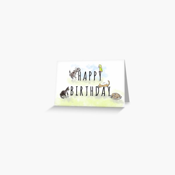 Cute Happy Birthday Animals and Pets Illustration Greeting Card