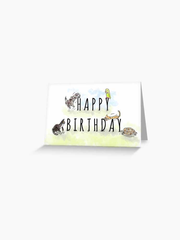 Thumbnail 1 of 2, Greeting Card, Cute Happy Birthday Animals and Pets Illustration designed and sold by Clare Walker.