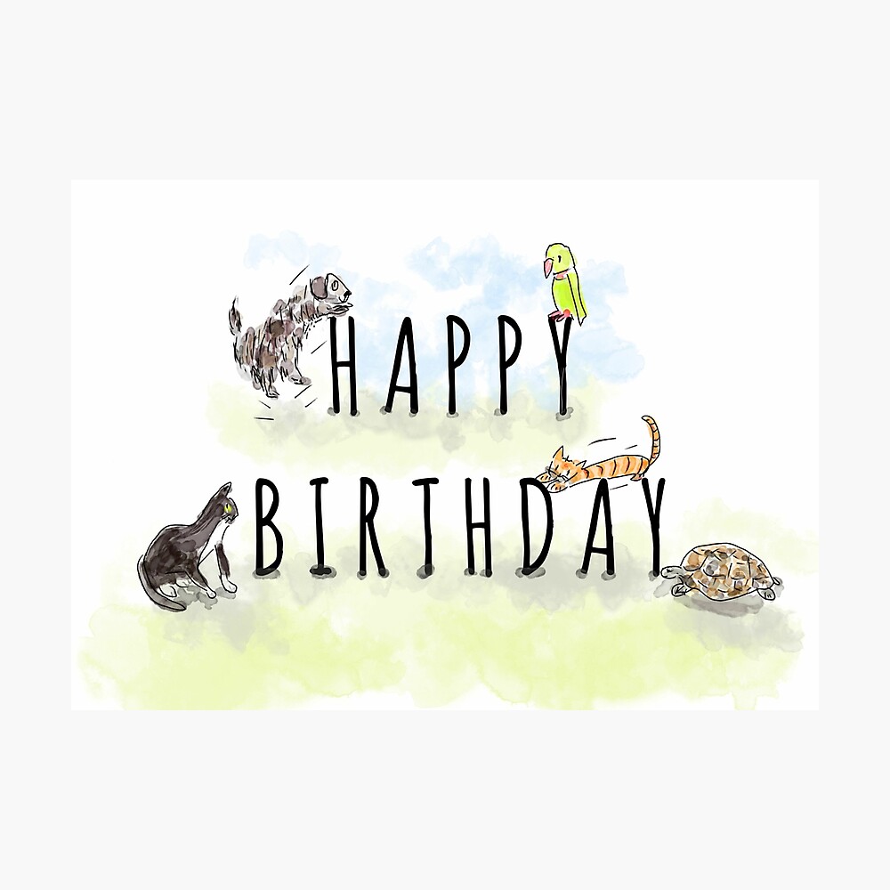 Poster Illustration Mignonne D Animaux Et D Animaux De Compagnie Joyeux Anniversaire Par Clarewalkerart Redbubble