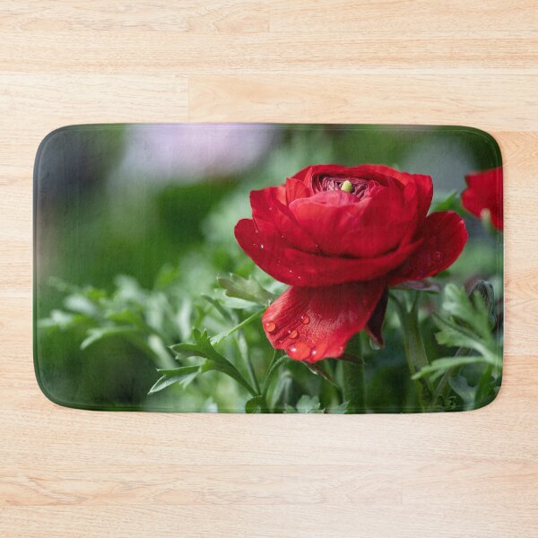 Item preview, Red ranunculus asiaticus flower with dew drops on the petals close-up designed and sold by EG Creativity Art.