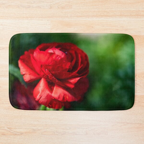 Item preview, Red ranunculus asiaticus flower with dew drops on the petals close up designed and sold by EG Creativity Art.