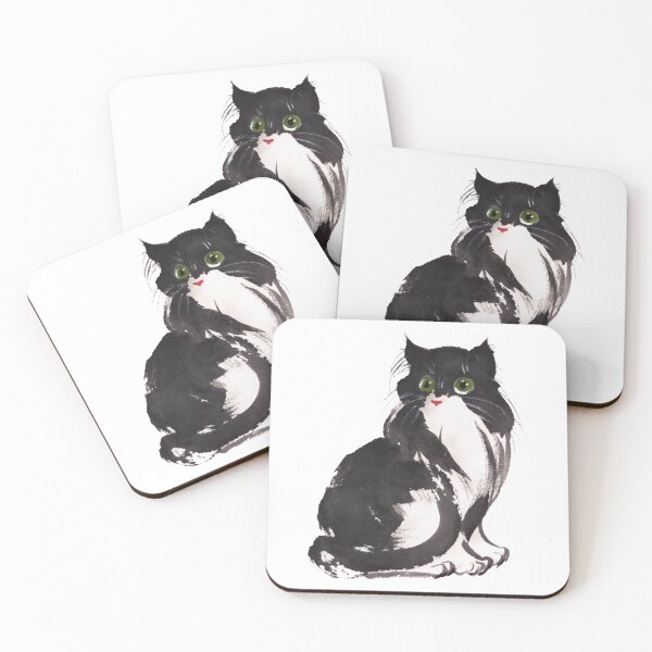 Item preview, Black and white cat sumie watercolor & ink painting designed and sold by ladyshekk.
