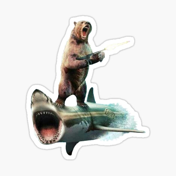 Bear Surfing On Shark Sticker