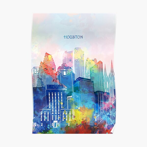 Vintage Houston Baseball Space City Skyline Retro Cityscape Poster