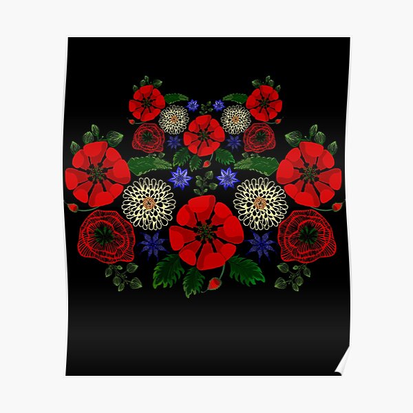 Floral Ukraine Retro Vintage Ukrainian Embroidery Vyshyvanka Style Poster