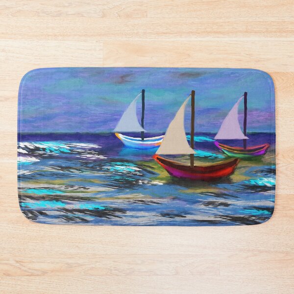 Item preview, Seascape Boats Painting Impressionism Blue Ocean Art designed and sold by livianasgifts.
