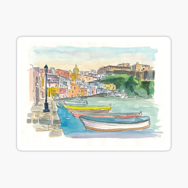 Artikel-Vorschau von Procida Italien Boote und Hafen am Nachmittag, designt und verkauft von artshop77.