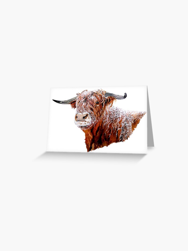 Thumbnail 1 of 2, Greeting Card, Snowy Highland Cow designed and sold by EuniceWilkie.