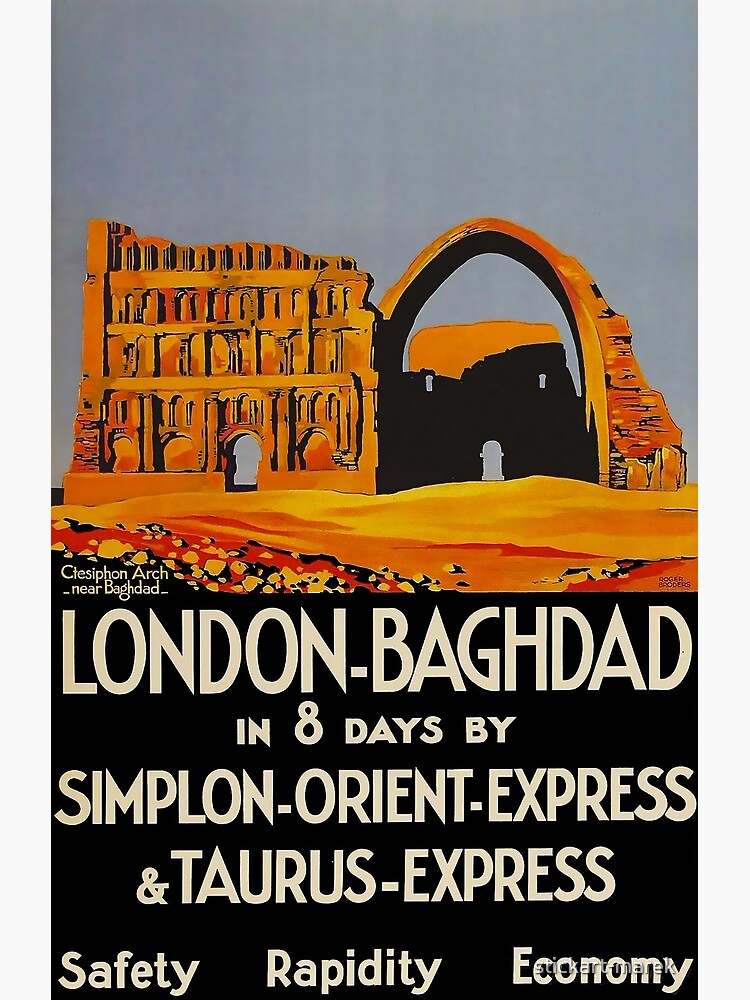 Disover London-Baghdad Orient Express vintage travel poster Premium Matte Vertical Poster