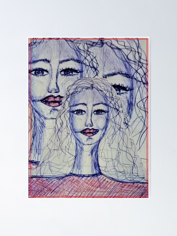 BALLPOINT PEN: A GIRL WITH RED LIPS Poster