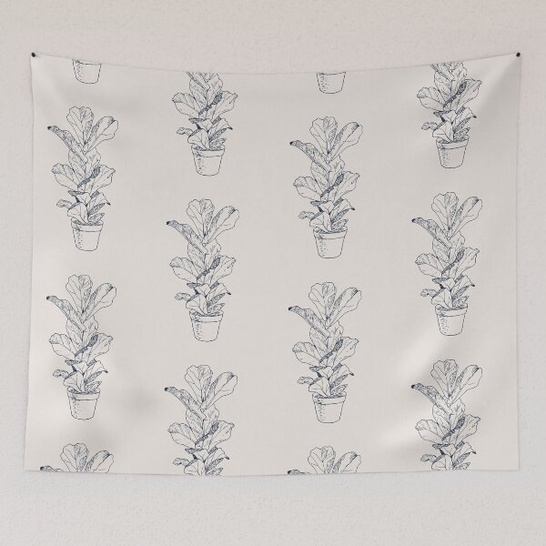 Item preview, Baby lyrata in navy blue .Fiddle leaf fig. Navy ink sketch. Hand drawn illustration. designed and sold by Antonina Sotnikova.