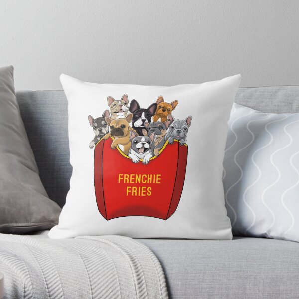 French Bulldog Frenchie Fries Throw Pillow