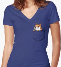 Doge Pocket (Pocket Doge T-Shirt) Women's Fitted V-Neck T-Shirt