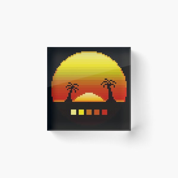 Pixel Art 64bit Synth Retrowave Grid Mountain Sunset Sticker for