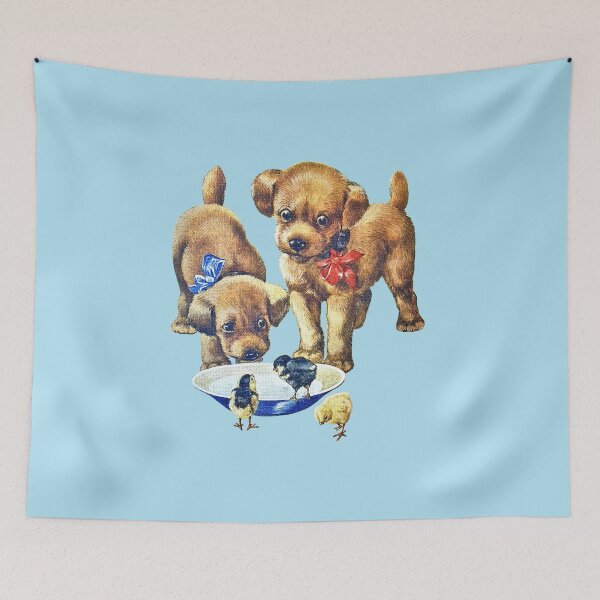 Item preview, Vintage Children's Book Illustration of Puppies & Chicks designed and sold by FuzzyHoney.