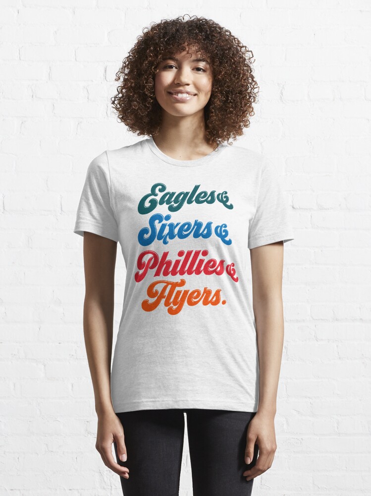 Phillies & Eagles & Sixers (76ers) & Flyers T-Shirt - Wrdmrk - Philadelphia Sports Teams (White, Small)